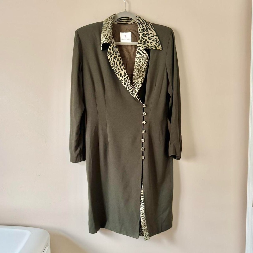 90s Animal Print Dress Green Brown Vintage Medium